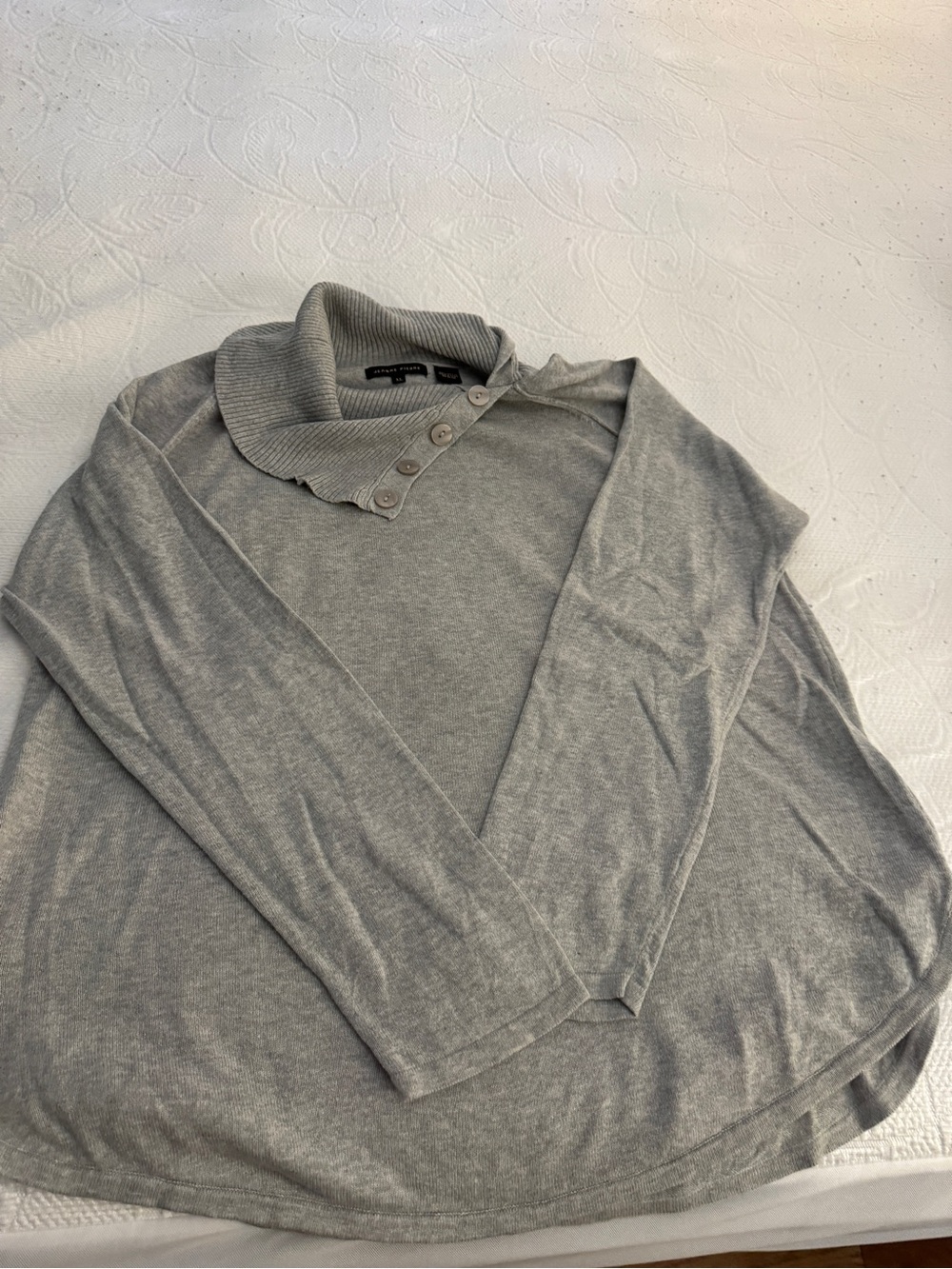 JEANNE PIERRE Light Gray Turtleneck Button-Trim Sweater
